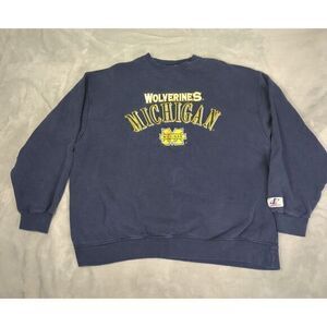 Vintage Michigan Wolverines Sweatshirt Mens XL Logo Athletic Blue Crew Neck NCAA